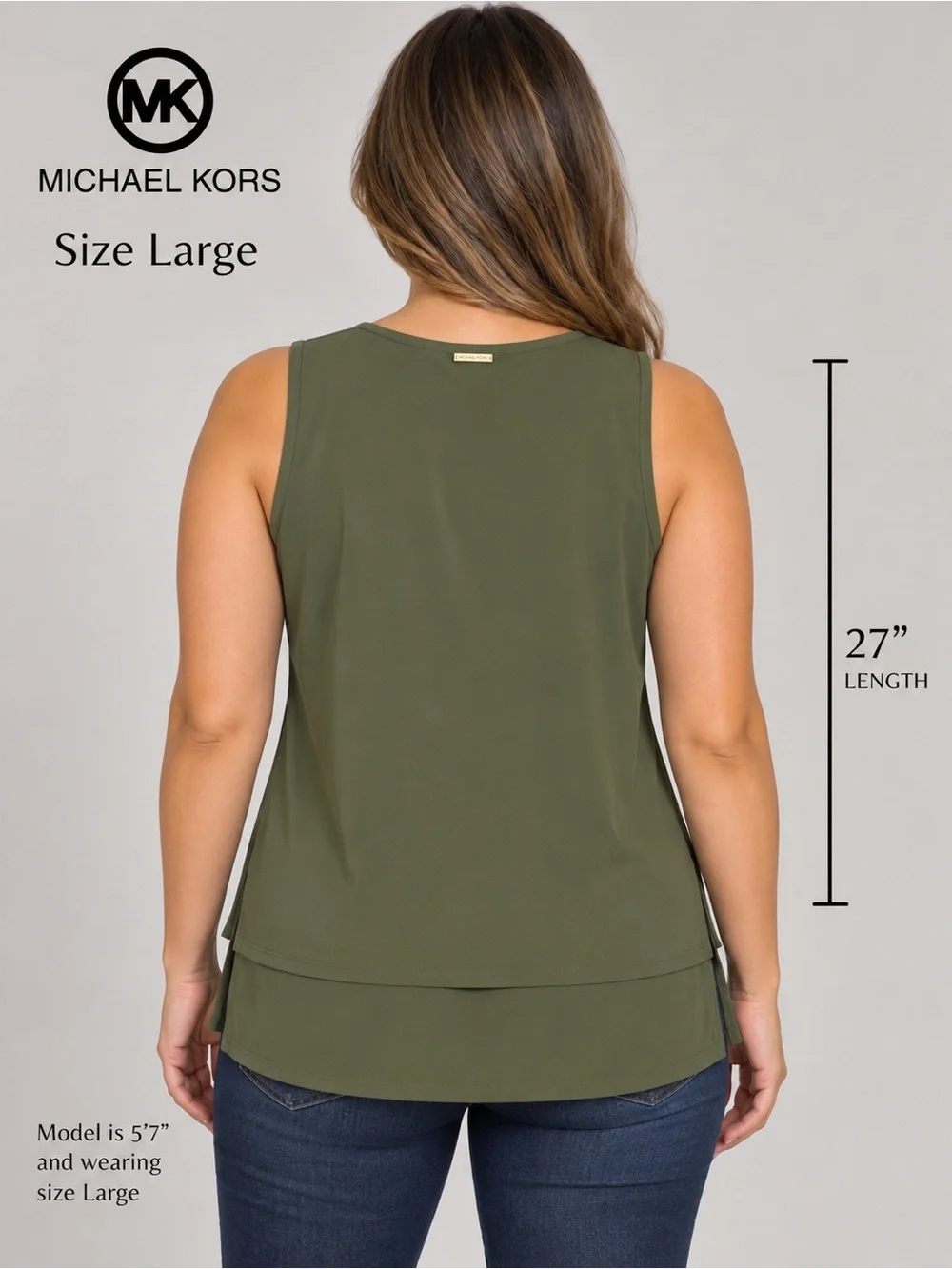 Michael Kors Women's Olive Green Sleeveless V- Neck Tank Top Blouse Size Large